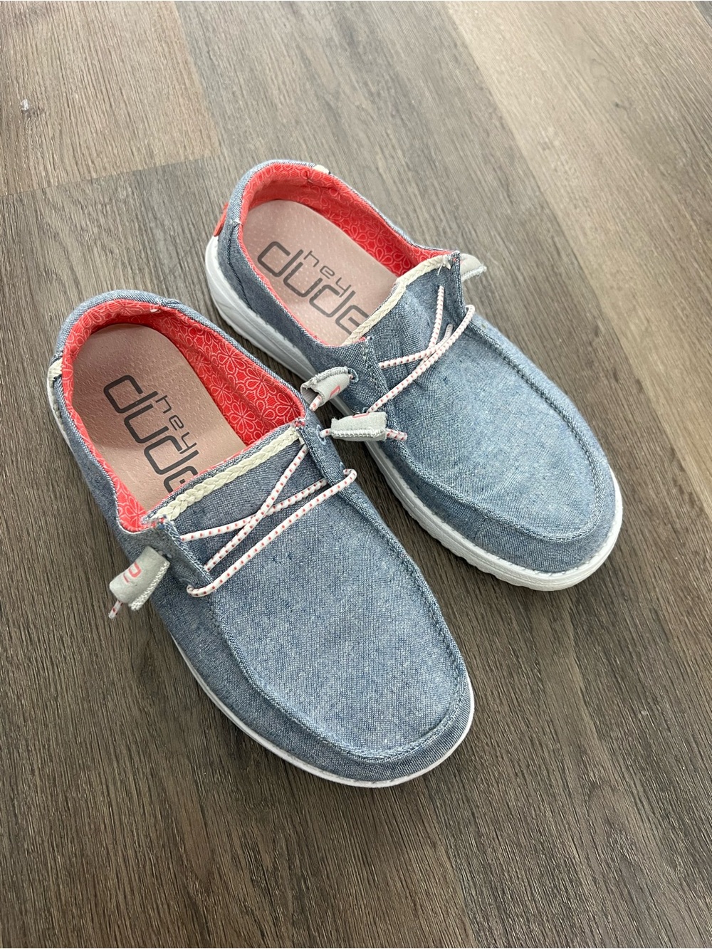 Hey Dude Chambray Slip-On Shoes with Coral Floral Lining